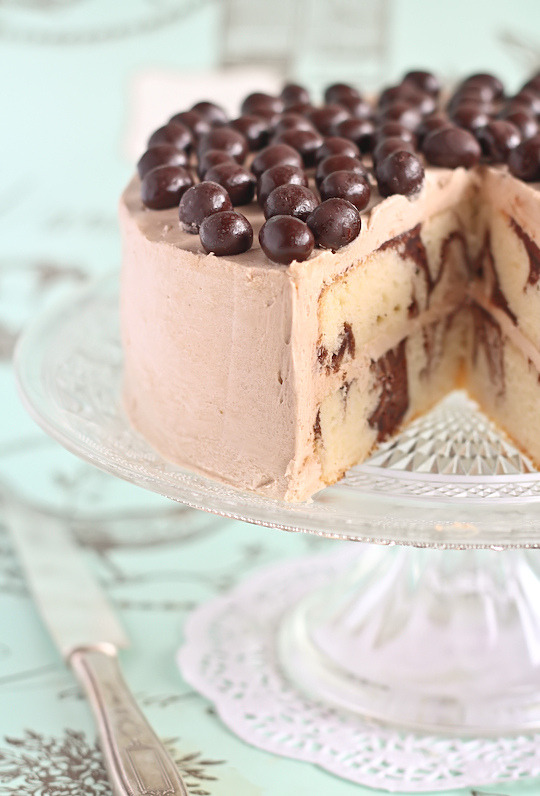 Mocha Marble Cake with Chocolate Covered Coffee Beans