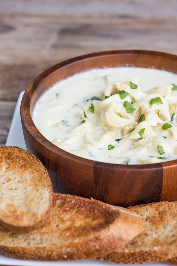 Spinach and Artichoke Soup With Cheese Tortellini