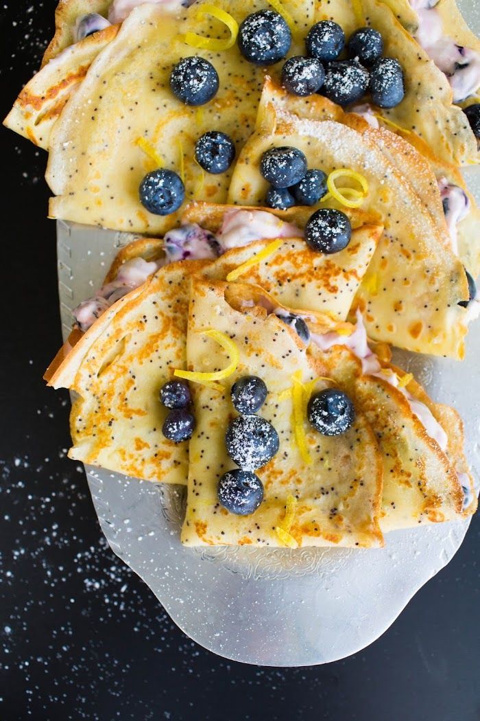 Lemon Poppyseed Crepes with Blueberry Cream Cheese Filling