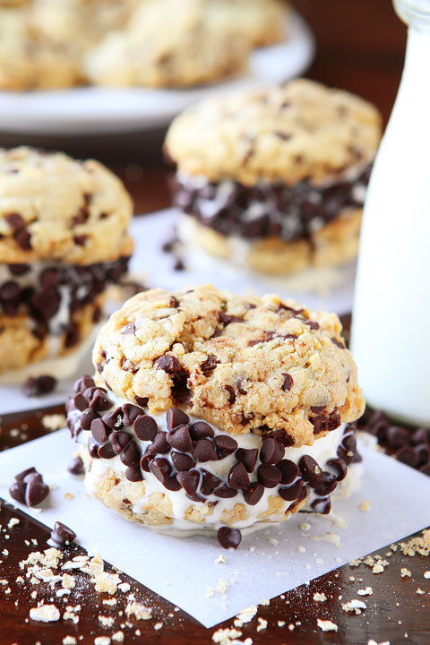 Brown Butter Cake Batter Chocolate Chip Cookie Ice Cream Sandwiches
