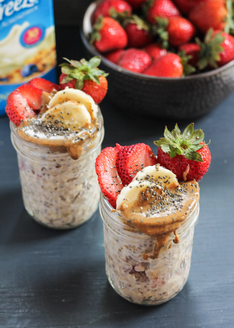 Almond Butter Strawberry Overnight Oats with Chia